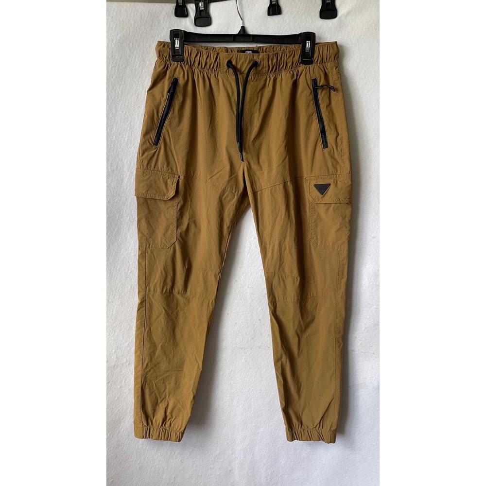 Benjamin Black Mens Cargo Jogger Pants Tan Nylon Blend Elastic Waist Size M